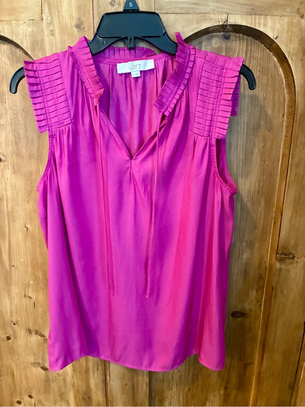LOFT Women's Fuchsia Pintuck Sleeve Sleeveless Blouse